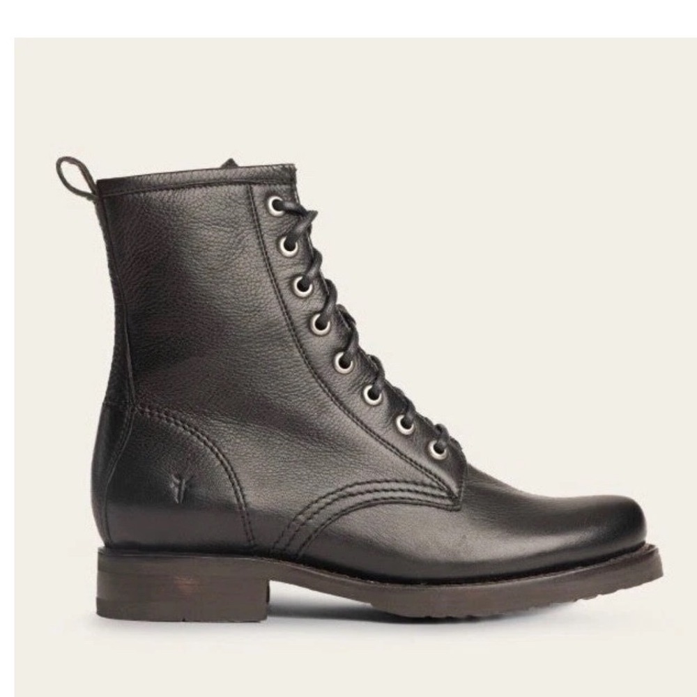 FRYE Veronica Combat Boots Lace Up in Black Leather Size 8